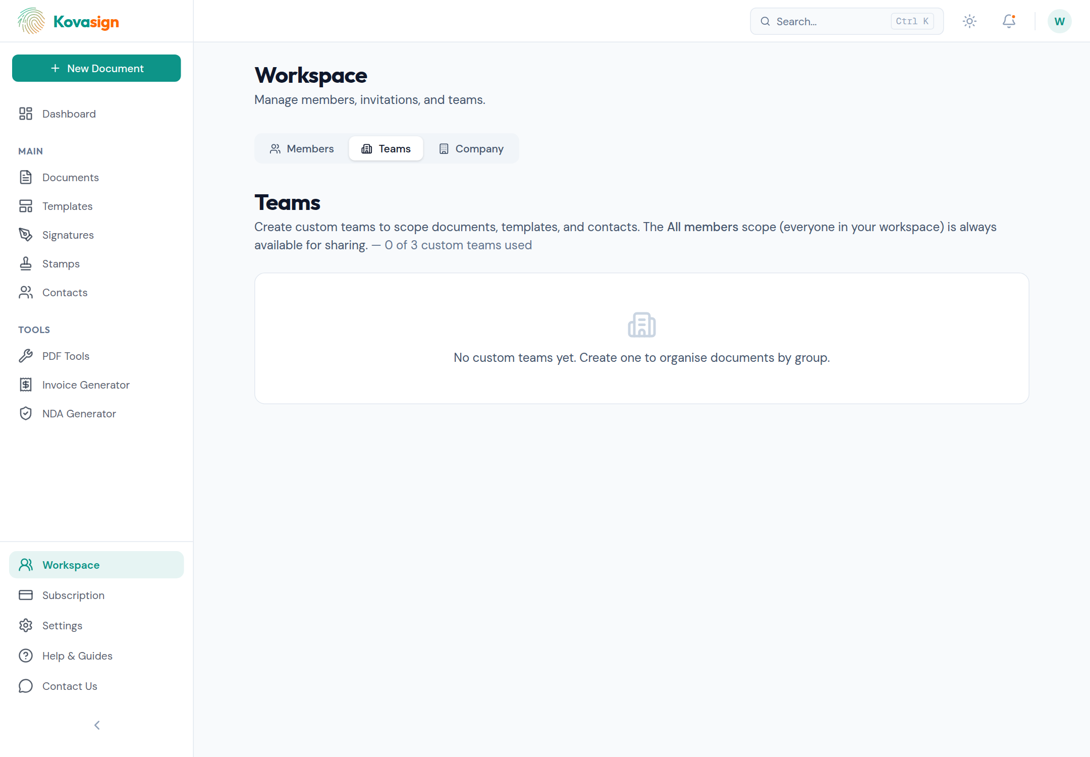 Group members into custom teams to scope which documents, templates, and contacts each group can see.